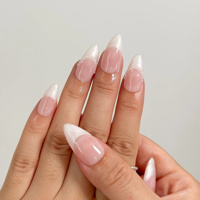 Ongles en acrylique à presser, French manucure perlée, forme amande, longueur personnalisable, finition brillante/mate, estampage doré, pour usage professionnel en salon