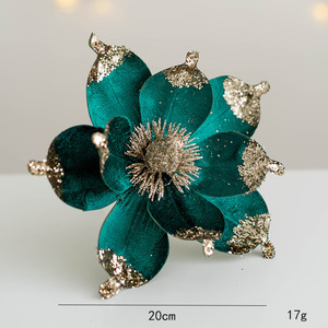 20cm Artificial <b>Christmas</b> Flowers magnolia Flowers Sticky Powder Sequins Decorative Flowers <b>Christmas</b> Tree <b>Wreath</b> Accessories - Product Image 6