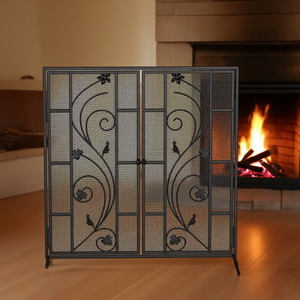 หน้าจอเตาผิงแบบคลาสสิกตาข่ายโลหะในร่มสไตล์วินเทจมี3แผงกั้นสำหรับเด็กที่จุดไฟแบบยืน - Product Image 1
