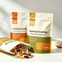 Sachet en plastique personnalisé imprimé, pochette souple verticale avec fermeture éclair factice, emballage alimentaire pour snacks, fruits secs et noix