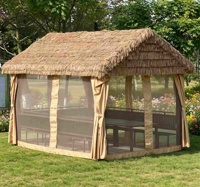 Direkt vom Hersteller: Landhausstil Quadratischer Gartenpavillon mit Stahlrahmen und Wasserdichtem PE-Strohdach, Leichtgewichtiger Überdachter Pavillon