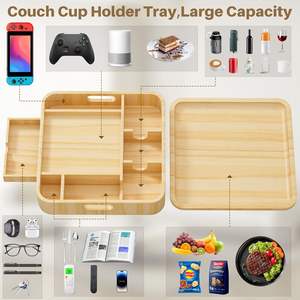Plateau porte-gobelet multifonctionnel moderne en bois pour canapé, amovible, table d'accoudoir pour canapé, caddy poli pour les fêtes - Product Image 5