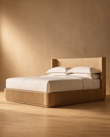 Lit plateforme cannelé de luxe en bois massif, mobilier de chambre d'hôtel sur mesure, taille King Queen