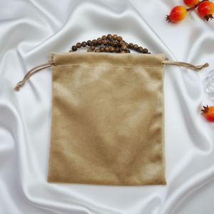 Sac à bijoux en velours de coton imprimé avec logo personnalisé, emballage cadeau en velours doux, pochette à cordon, sac cosmétique à cordon doré - Product Image 2