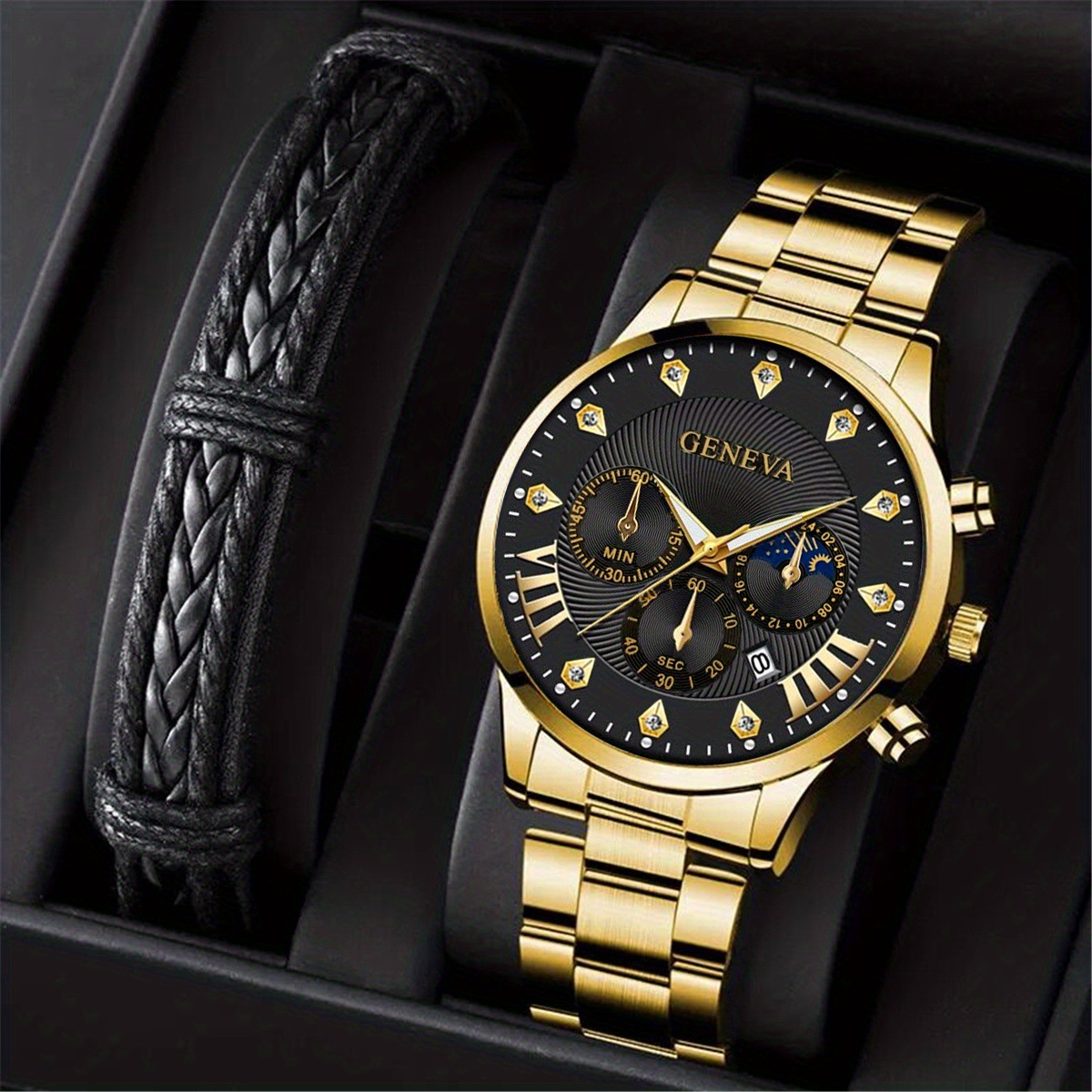 メンズウェア Black Watch Collared Snead Yusa80 - Fashion Black Watches for Men with Leather Strap