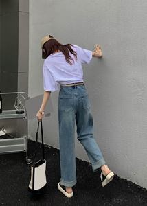 Denim Pantalons décontractés pour femmes Denim Jeans Craft Style Fly Fabric Zipper Waist Custom Denim Repassé Drill Button Leather OEM Spandex - Product Image 5