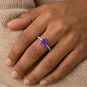 Oval Cut <b>Amethyst</b> Engagement <b>Ring</b> 925 Sterling <b>Silver</b> Prong Setting Dainty Diamond Band Natural <b>Amethyst</b> Women's Gift - Product Image 3