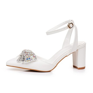 BS045 Sandali da Donna Eleganti <span class=keywords><strong>con</strong></span> <span class=keywords><strong>Tacco</strong></span> Spesso a Punta, Decorazione <span class=keywords><strong>con</strong></span> Fiocco di Diamanti, Sandali <span class=keywords><strong>con</strong></span> <span class=keywords><strong>Tacco</strong></span> Alto Bianchi per Sposa - Product Image 5