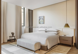 3 Star Hotel Bedroom Furniture Set Solid Wood Headboard <b>Bed</b> Frame With Nightstand & <b>Bed</b> <b>End</b> Bench For Resort Hotel Project - Product Image 4