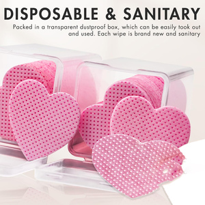 Lingettes démaquillantes pour ongles en forme de cœur rose, écologiques, étiquette privée, boîte en plastique, sans peluches, 200 pièces - Product Image 3