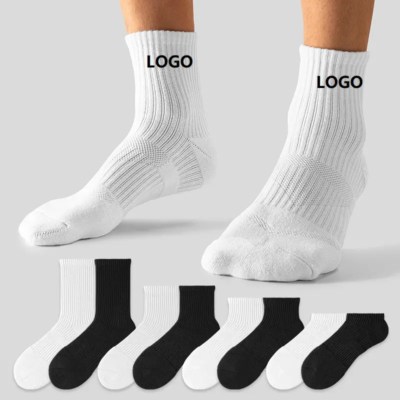 Toptan oem beyaz spandex özel tasarım logo yapılan yoga sıkıştırma ekip pamuk kavrama mens spor çoraplar