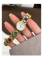 Jam Tangan Wanita Mewah Terbaru Terlaris Desain Rantai Perak Inlay Mata Kucing Tahan Air 30M Mesin Quartz