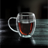 Tasse à café en verre Borosilicate transparent, style Espresso, en verre à Double paroi isolée avec poignée