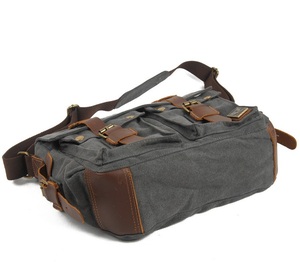 Cloth Bag Retro Canvas with Crazy Horse <strong>Leather</strong> Men and <strong>Women</strong> Messenger Bag Shoulder Bag Casual <strong>Satchel</strong> - Product Image 6