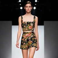 Ensemble de shorts et camisole pour femmes en jacquard tissé haute densité, prix d'usine personnalisé, nouveau modèle 2025, fermeture éclair fine et élégante
