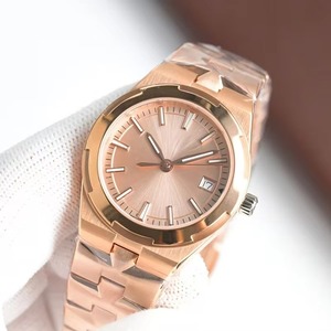 Reloj de pulsera deportivo de lujo para mujer, estilo Old Money, esfera en oro rosa, automático, con fecha, resistente al agua, aspecto dorado completo - Product Image 1