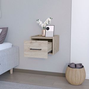 DB Table de chevet en bois massif finition cuir gris clair armoire de chevet flottante nordique pour le stockage de meubles de maison Calion chambre à coucher - Product Image 5