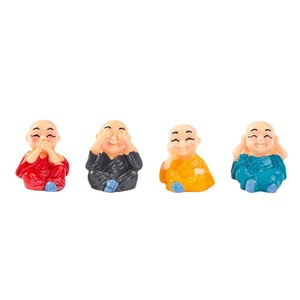 Miniature Monk Figurines <b>Set</b> Of 4 Resin Decorative Ornaments For <b>Desk</b> Car Center Console Display - Product Image 1