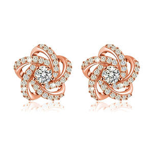 Boucles d'oreilles à fleurs en or rose, en argent 925 plaqué Rhodium, serties de cristaux, bijoux de mariage pour femmes, romantiques - Product Image 3