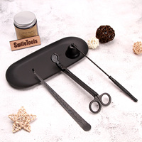Kit d'entretien de bougies 4-en-1 en acier inoxydable noir mat personnalisé, avec coupe-mèche, éteignoir, bâtonnet de nettoyage et plateau, coffret cadeau, compatible marque privée