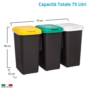 Contenedor de Basura para Recolección de Residuos Separados 75L 79x32x48 Cm con 3 Compartimentos - Product Image 2
