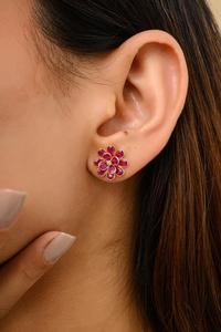 Natural Pink Sapphire & <b>Diamond</b> <b>Earrings</b> | 3x2mm & 5x3mm Oval Pink Sapphire 5.10 Ct | 1.80mm Round <b>Diamonds</b> Fine Jewelry - Product Image 3