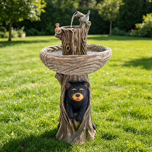 Fontaine d'eau à deux niveaux en forme de sculpture d'arbre, d'ours noir et d'<span class=keywords><strong>oiseau</strong></span> pour pelouse et jardin, vente en gros, décoration - Product Image 1
