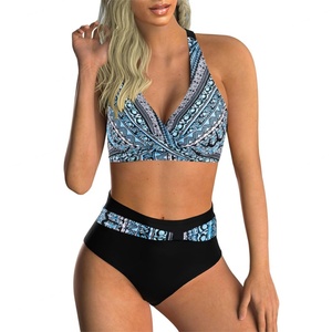 Nouveautés 2023 Ensemble de bikini push-up taille haute personnalisé Fabricant OEM Maillots de bain femme Imprimé géométrique Étiquettes en latex 2 pièces Séchage rapide - Product Image 5