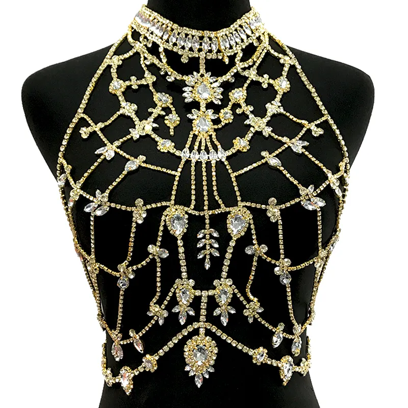 Crystal Flower Chest Chain Sexy Top Exquisite Bikini Gold Silver Body Chain Jewelry