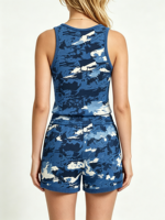 Tank Top Wanita Tanpa Lengan Motif Camo untuk Olahraga Luar Ruangan dan Santai