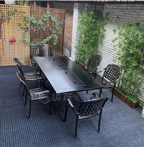 طاولة طعام مزدوجة من الفحم المصبوب من الألومنيوم ، طاولة طعام خارجية قوية مع مشاوي للشواء - Product Image 4