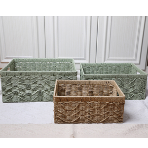 Petit panier à linge en bambou tissé à la main avec poignée en bois et corde circulaire en papier pour un <span class=keywords><strong>rangement</strong></span> efficace du papier - Product Image 1