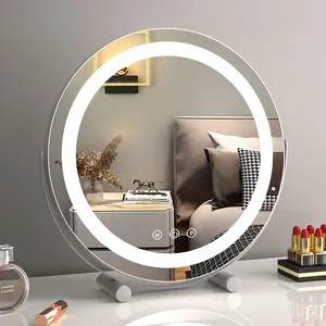 Professional Led Makeup Mirror Touch Sensor Beauty Custom Logo Round Desk Gril Lighted Vanity Mirror With Light