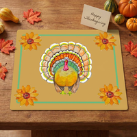 Tapis de Mahjong Américain de Thanksgiving avec Illustration Originale, Collection Designer, Motif Dinde Aquarelle, Tapis de Jeu Silencieux de Luxe