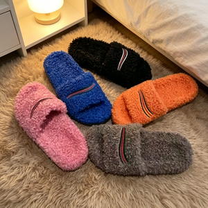 Wholesale Price Luxury Designer Plush <b>Slippers</b> Trendy Fluffy Indoor Slides, Cozy Open Toe Home <b>Slippers</b> for Men and Women - Product Image 2