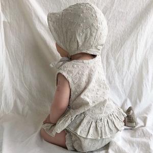 Ensemble de vêtements pour bébé fille, vêtements de boutique pour bébé fille, en coton vintage coréen, 3 pièces, débardeur, short, chapeau, ensembles de vêtements d'été pour filles - Product Image 6