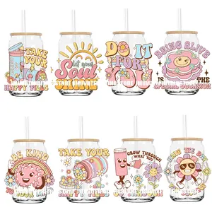 Retro citas motivacionales UV DTF transferencias pegatinas calcomanías para Libbey tazas frías tazas vaso salud Mental impermeable DIY Logo