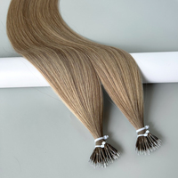 Ashy Tone Balayage Color marrón Super Double Drawn Nano Bead Ring Tips Extensiones de cabello humano Remy ruso preadherido de 14 pulgadas a 26 pulgadas