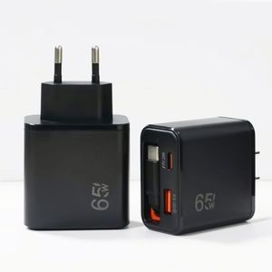 65W UK/US/EU 2-Port USB A+C Travel Charger Retractable C Cable PD QC 3.0 Fast <b>Charging</b> for Mobile Phone Power <b>Adapter</b> - Product Image 3