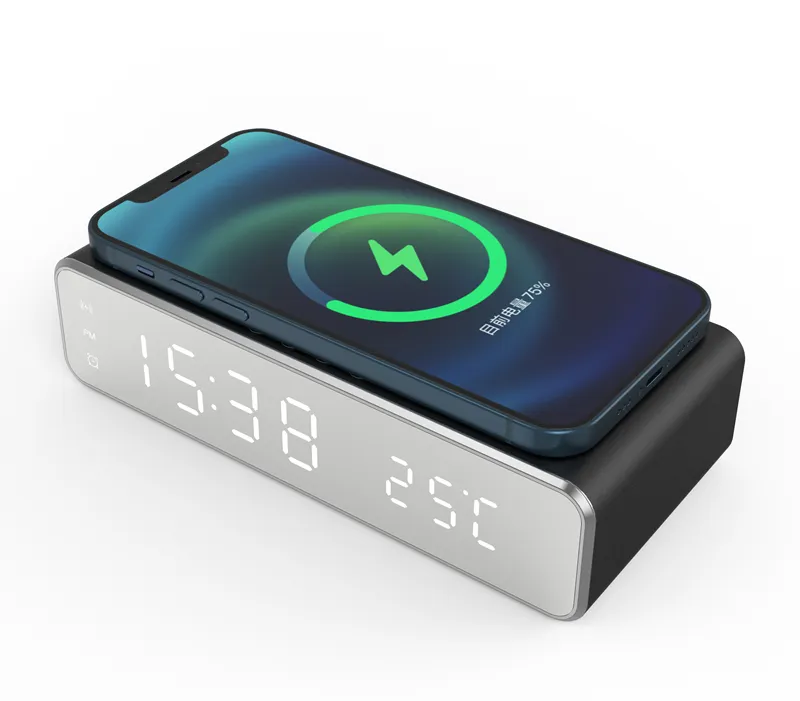 Newest 10W Wireless Fast Charging Alarm Clock with Digital Display Qi Wireless Charger for iPhone HUAWEI Smart Mobile Phones