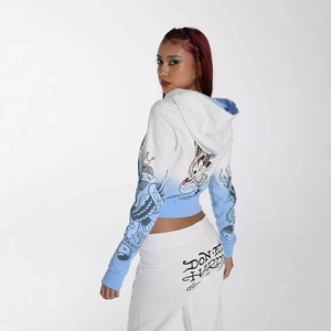 Ensembles Femme Y2K Ombré 2026 – Ensemble Deux Pièces Graphique Tatouage – Vêtements Femme – Sweat à Capuche Court Zippé et Pantalon Évasé – Ensembles Vintage pour Femme - Product Image 2