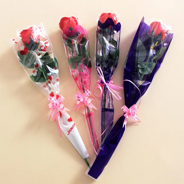 single rose bouquet pack bag hearts clear fresh floral plastic wrapping waterproof flower sleeves