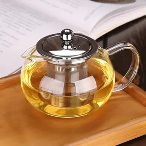 Chaleira de chá de vidro com alto teor de borosilicato em formato vintage de 500ml por atacado