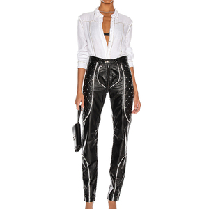 <span class=keywords><strong>Pantaloni</strong></span> di moda in <span class=keywords><strong>pelle</strong></span> personalizzata nuovo Design da <span class=keywords><strong>donna</strong></span> con dettagli di diamanti finti <span class=keywords><strong>pantaloni</strong></span> di <span class=keywords><strong>pelle</strong></span> - Product Image 4