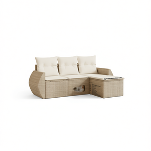 Ensemble de canapés modulaires de jardin en rotin beige, design standard, mobilier d'extérieur 3 places - Product Image 1