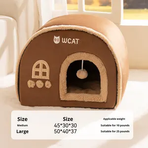 Automne hiver chaud sécurisé adulte chat nid transfrontalier Pet Villa avec niche fermée motif solide chat maison pour chats à dormir - Product Image 6