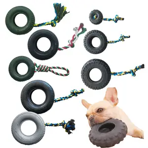 Mainan Gigit anjing tahan bau bagus ban karet kualitas bagus dengan cincin tali untuk hewan peliharaan anjing aman mengunyah ban