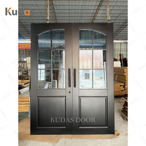 <span class=keywords><strong>Porte</strong></span> d'entrée double en bois massif noir d'entrée avant de sécurité de luxe avec verre pour Villa House - Product Image 2