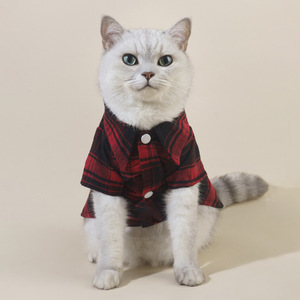 Chemise à carreaux pour animaux de compagnie, rouge et noir, en polyester, quatre saisons, pour chats et chiens de petite et moyenne taille - Product Image 1