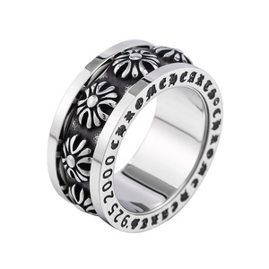 แหวนดอกไม้เหล็กไทเทเนียมสำหรับผู้ชาย ดีไซน์หมุนได้ ชุบเงิน 925 สำหรับเครื่องประดับแฟชั่น - Product Image 5